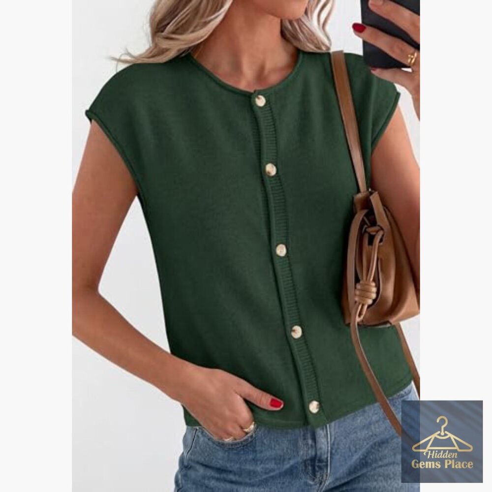 Lightweight Button Down Sweater Vest, Cap Sleeve,… - image 5